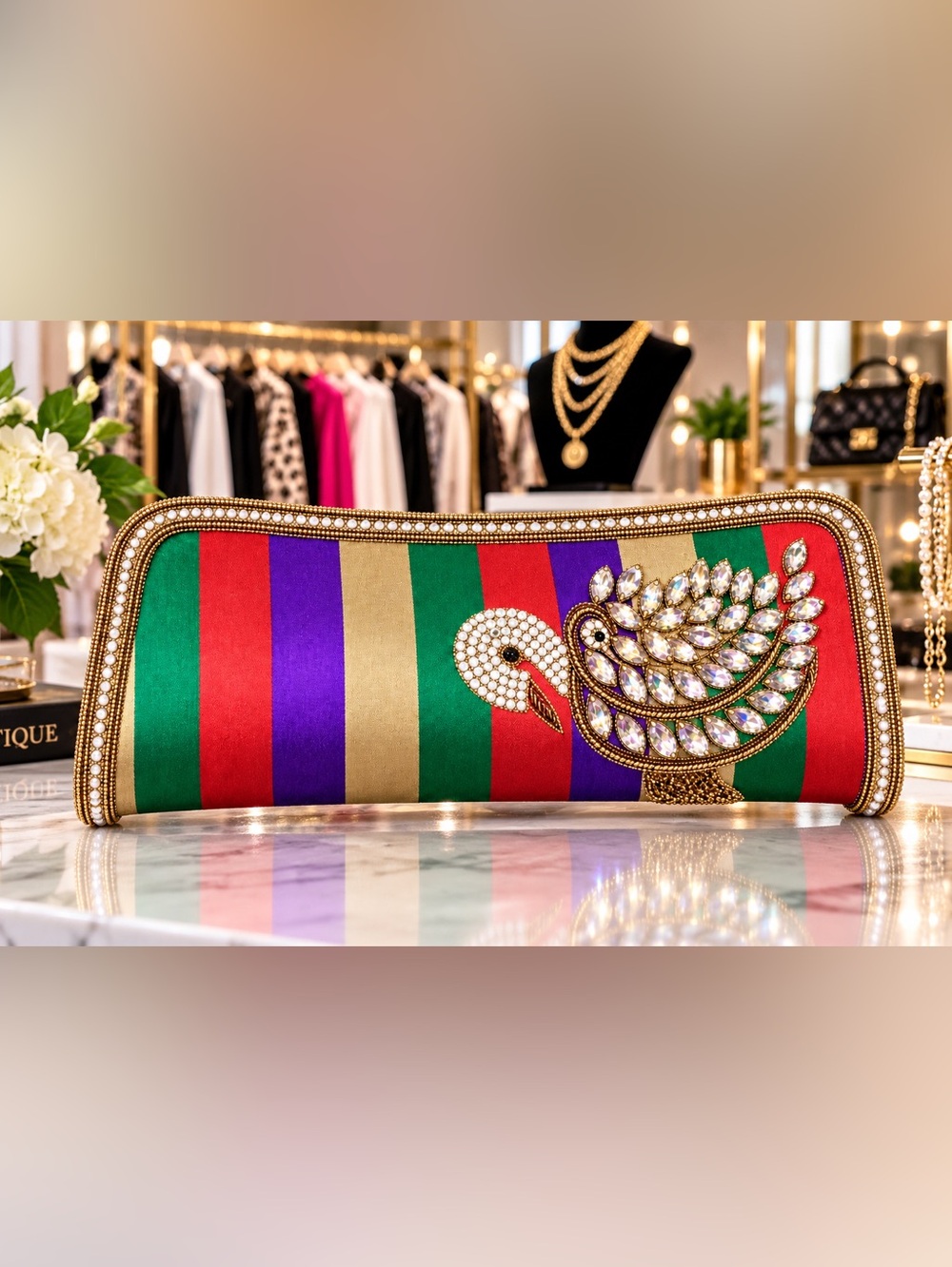 Designer-Inspired Multicolor Embellished Women’s Clutch